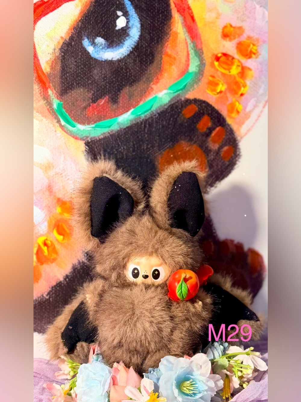 Plush Furry Creature with Peach Accessory - Brown